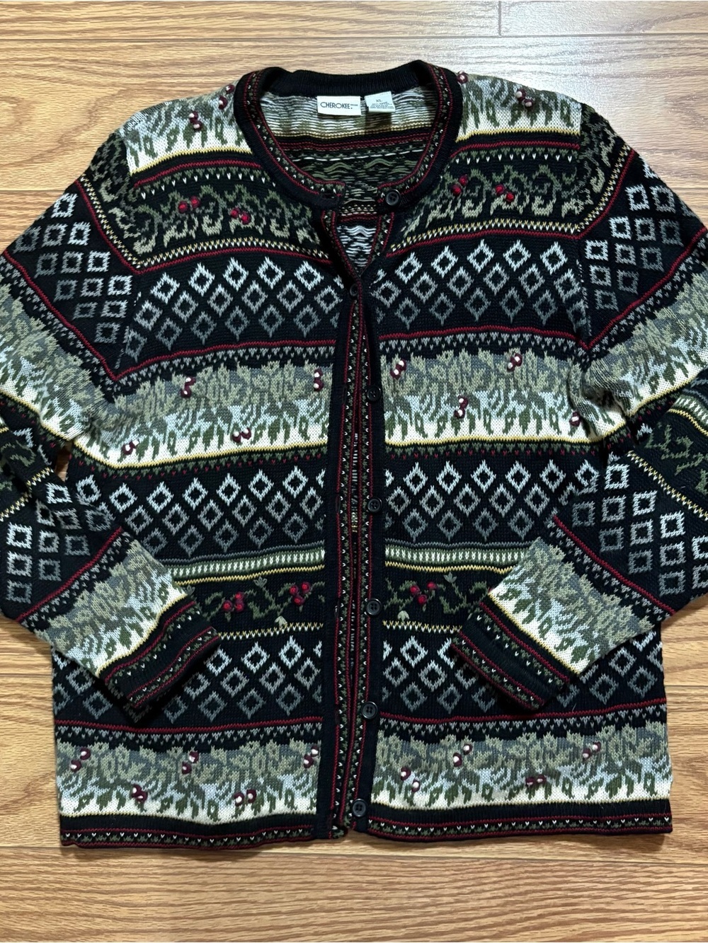 Vintage Cherokee Knit Cardigan Sweater XL Grannycore Grandmacore
